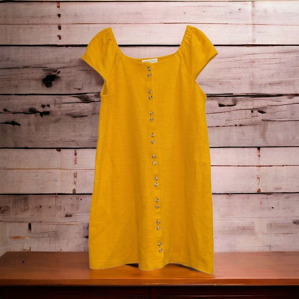 Madewell Texture & Thread S Yellow Textured Cap Sleeve Dress - Picture 2 of 6